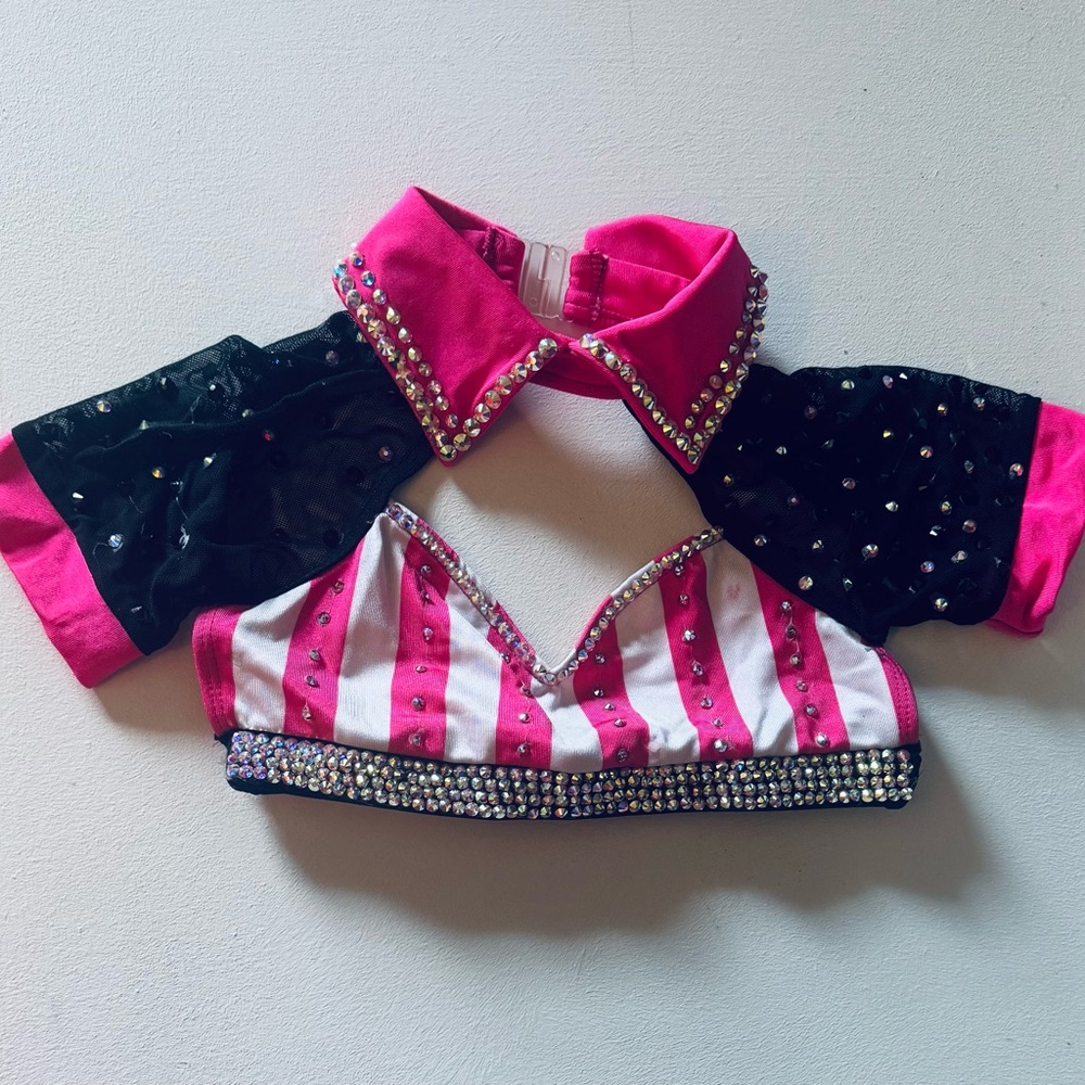 Girls' Hot Pink and Black Sequin Dance Costume Top